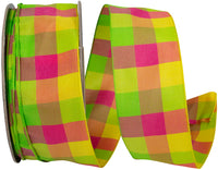 Celine Check Wired Edge Ribbon Citrus Fuchsia 1-1/2 Inch