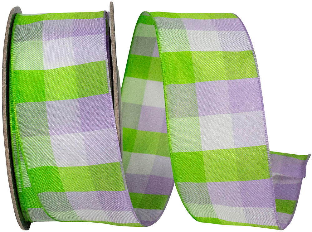 Celine Check Wired Edge Ribbon Citrus Lavender 1-1/2 Inch