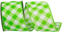 Lime 2-1 2 Inch Diagonal Line Check Printed Wired Edge Ribbon for Wreaths & Bows