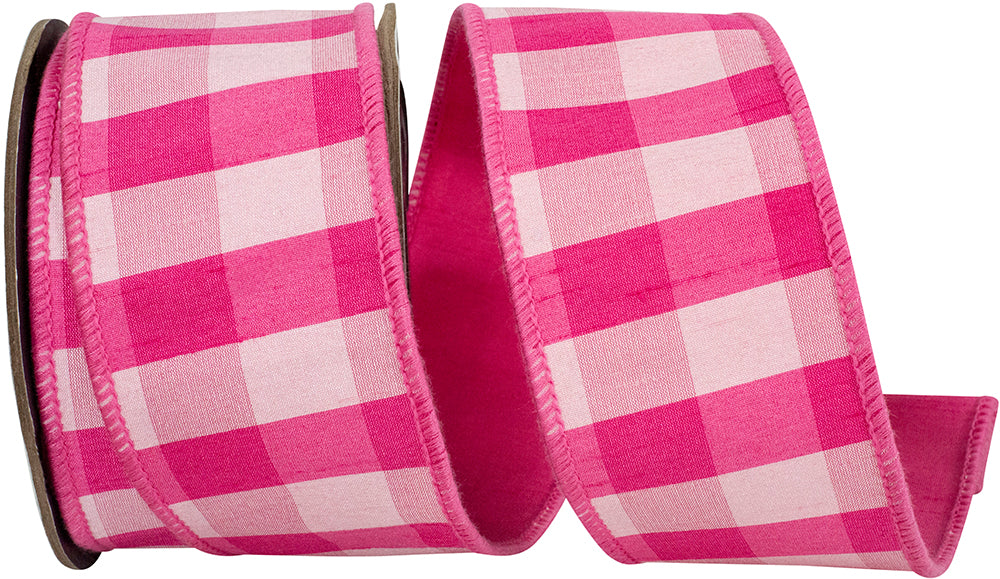 Fuchsia Pink 2-1 2 Inch Dupioni Checked Deluxe Backed Wired Edge Ribbon for Wreaths & Bows