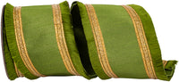 Moss 4 Inch Fringe Gilded Trimming Dupioni Deluxe Fused Backed Wired Edge Ribbon for Wreaths & Bows