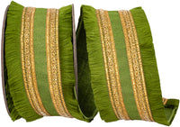 Moss 2-1 2 Inch Fringe Gilded Trimming Dupioni Deluxe Fused Backed Wired Edge Ribbon for Wreaths & Bows