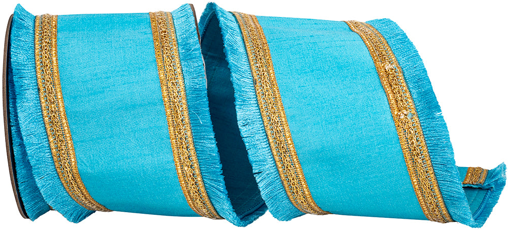 Turquoise 4 Inch Wired Edge Ribbon for Wreaths and Bows