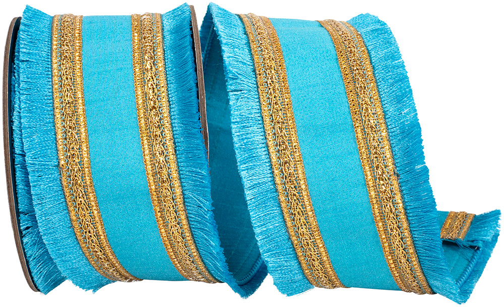 Turquoise 2-1/2 Inch Wired Edge Dupioni Ribbon for Bows