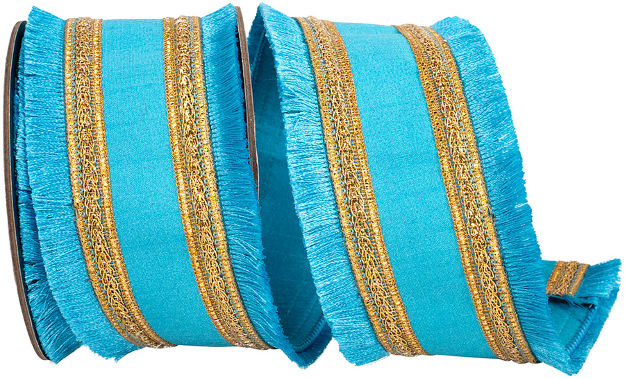 Turquoise 2-1/2 Inch Wired Edge Dupioni Ribbon for Bows