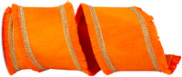 Orange 4 Inch Fringe Gilded Trimming Dupioni Deluxe Fused Backed Wired Edge Ribbon for Wreaths & Bows