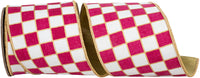 4 Inch Fuchsia White Wired Edge Metallic Ribbon for Bows