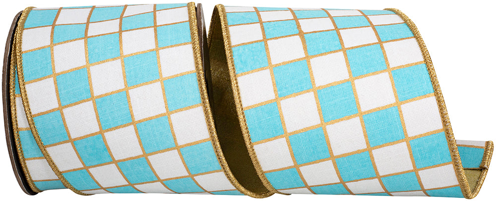 Turquoise 4 Inch Wired Edge Metallic Ribbon for Wreaths
