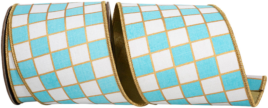 Turquoise 4 Inch Wired Edge Metallic Ribbon for Wreaths