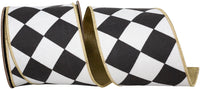 4 Inch Black White Grand Diamond Wired Edge Ribbon