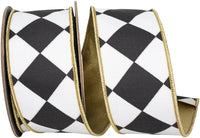Black White 2-1/2 Inch Metallic Backed Wired Edge Ribbon