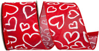 Red 2-1 2 Inch Heart Outlines Iridescent Sparkle Wired Edge Ribbon for Wreaths & Bows