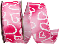 Fuchsia Pink 1-1 2 Inch Heart Outlines Iridescent Sparkle Wired Edge Ribbon for Wreaths & Bows