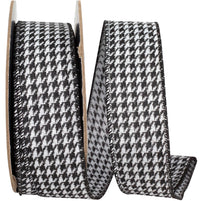 Black White 1-1 2 Inch Houndstooth Jacquard Wired Edge Ribbon for Wreaths & Bows