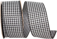 Black White 2-1 2 Inch Houndstooth Jacquard Wired Edge Ribbon for Wreaths & Bows