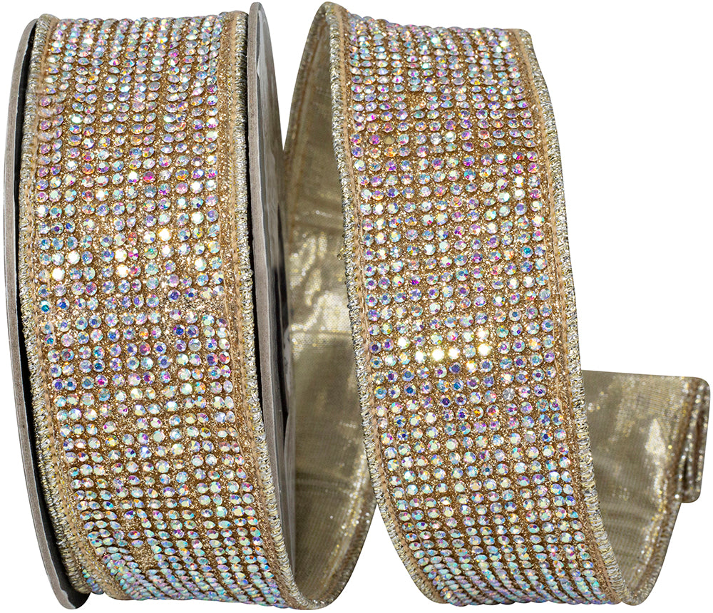 Champagne Jeweled Disco Opulence Ribbon 1-3/8 Inch