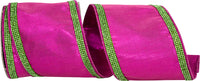 Metallic Jeweled Striped Ribbon Fuchsia Lime 4 Inch