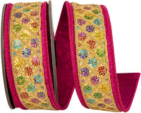 Fuchsia Gold 1-1/2 Inch Wired Edge Ribbon for Wreaths