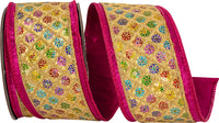Fuchsia Gold 2-1/2 Inch Wired Edge Ribbon for Wreaths