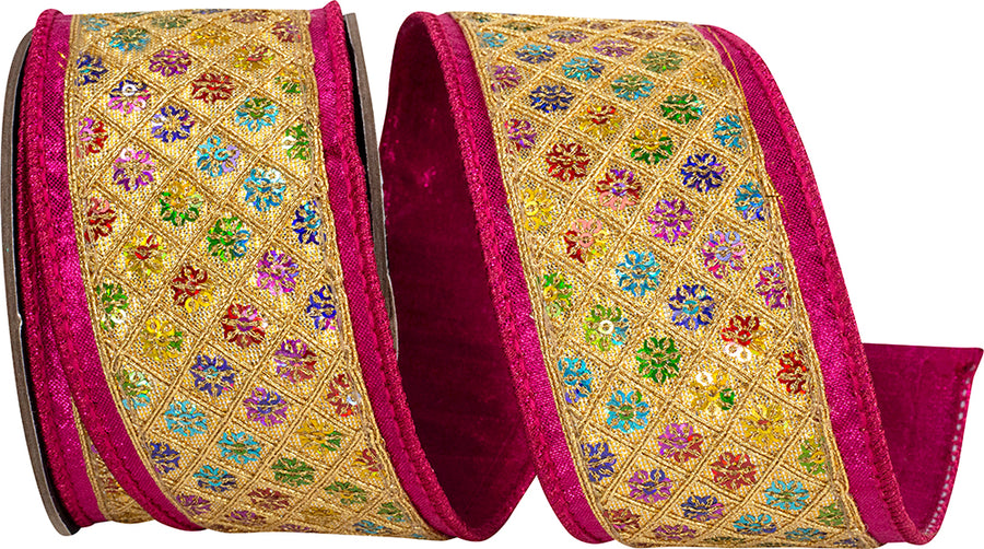 Fuchsia Gold 2-1/2 Inch Wired Edge Ribbon for Wreaths