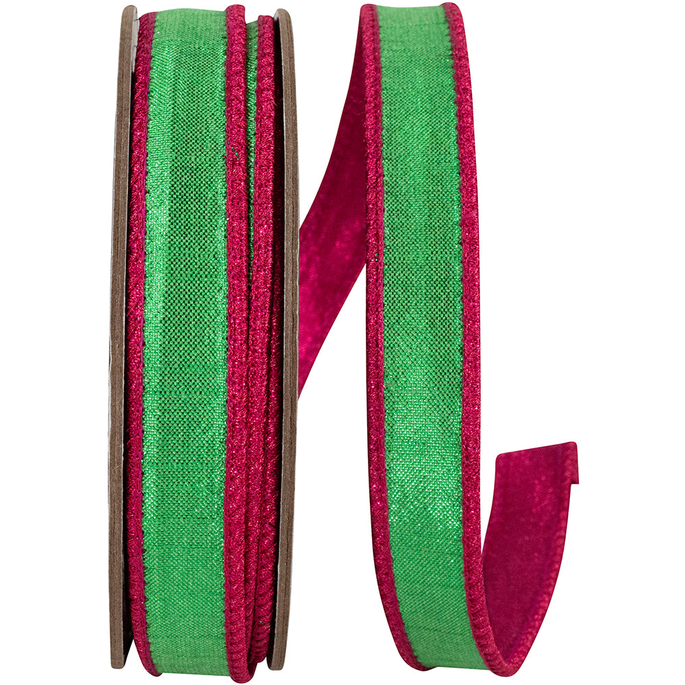 Metallic Reversal Two Color Ribbon Fuchsia Green 7/8 Inch