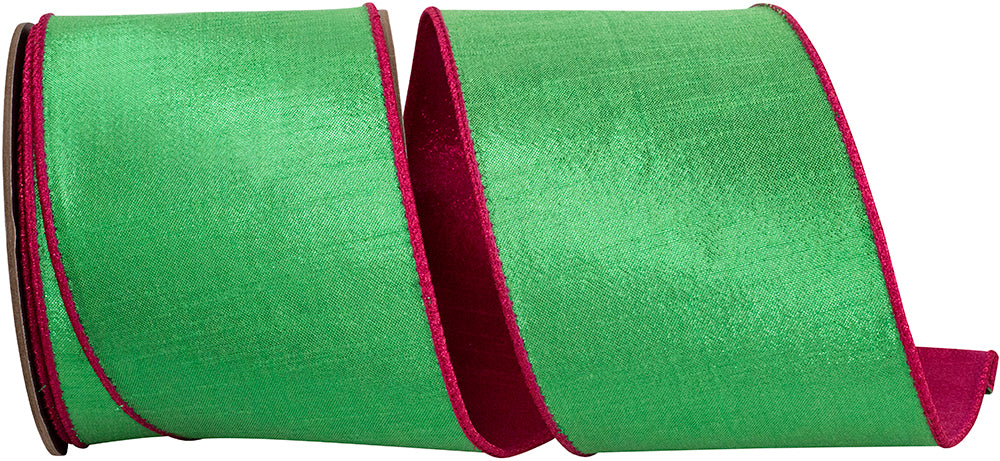 Metallic Reversal Fuchsia Green Wired Edge Ribbon 4 Inch