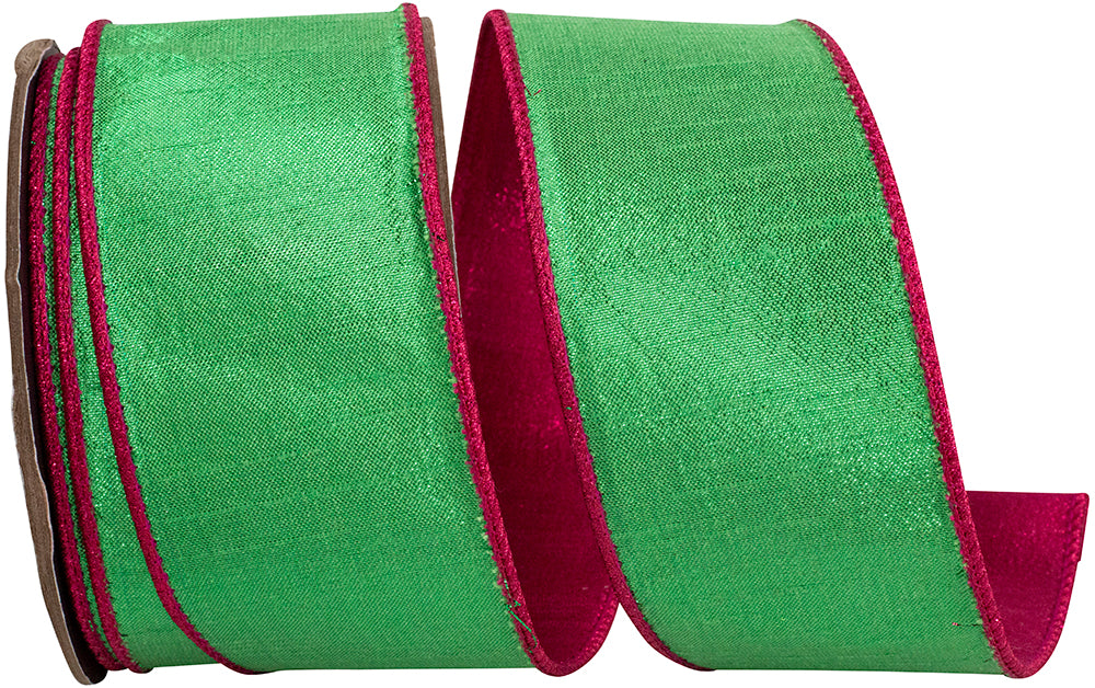 Metallic Reversal Fuchsia Green Wired Edge Ribbon 2-1/2 Inch
