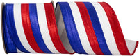 Patriotic Metallic Stripes Ribbon 4 Inch Red White Blue