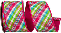 Plaid Festivity Deluxe Dupioni Wired Edge Ribbon Fuchsia Lime 2-1/2 Inch