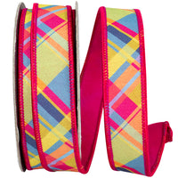 Cyclamen Plaid 1 Inch Dupioni Wired Edge Ribbon