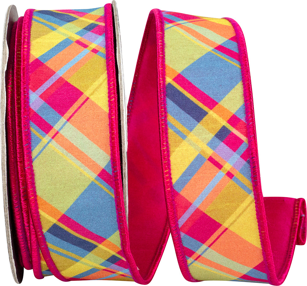 Cyclamen Plaid Dupioni Wired Edge Ribbon 1-1/2 Inch