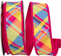 Cyclamen Plaid Dupioni Wired Edge Ribbon 1-1/2 Inch