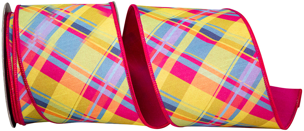 Cyclamen Plaid Dupioni Wired Edge Ribbon 4 Inch for Wreaths