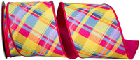 Cyclamen Plaid Dupioni Wired Edge Ribbon 4 Inch for Wreaths