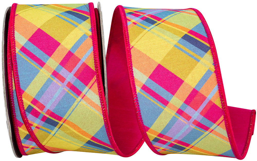 Cyclamen 2-1/2 Inch Plaid Dupioni Wired Edge Ribbon