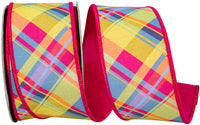 Cyclamen 2-1/2 Inch Plaid Dupioni Wired Edge Ribbon