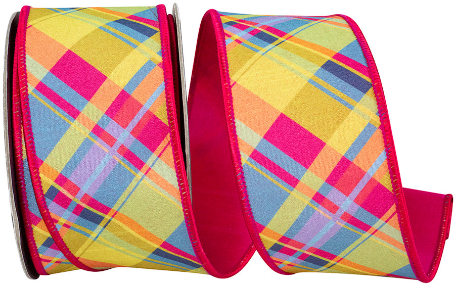 Cyclamen 2-1/2 Inch Plaid Dupioni Wired Edge Ribbon