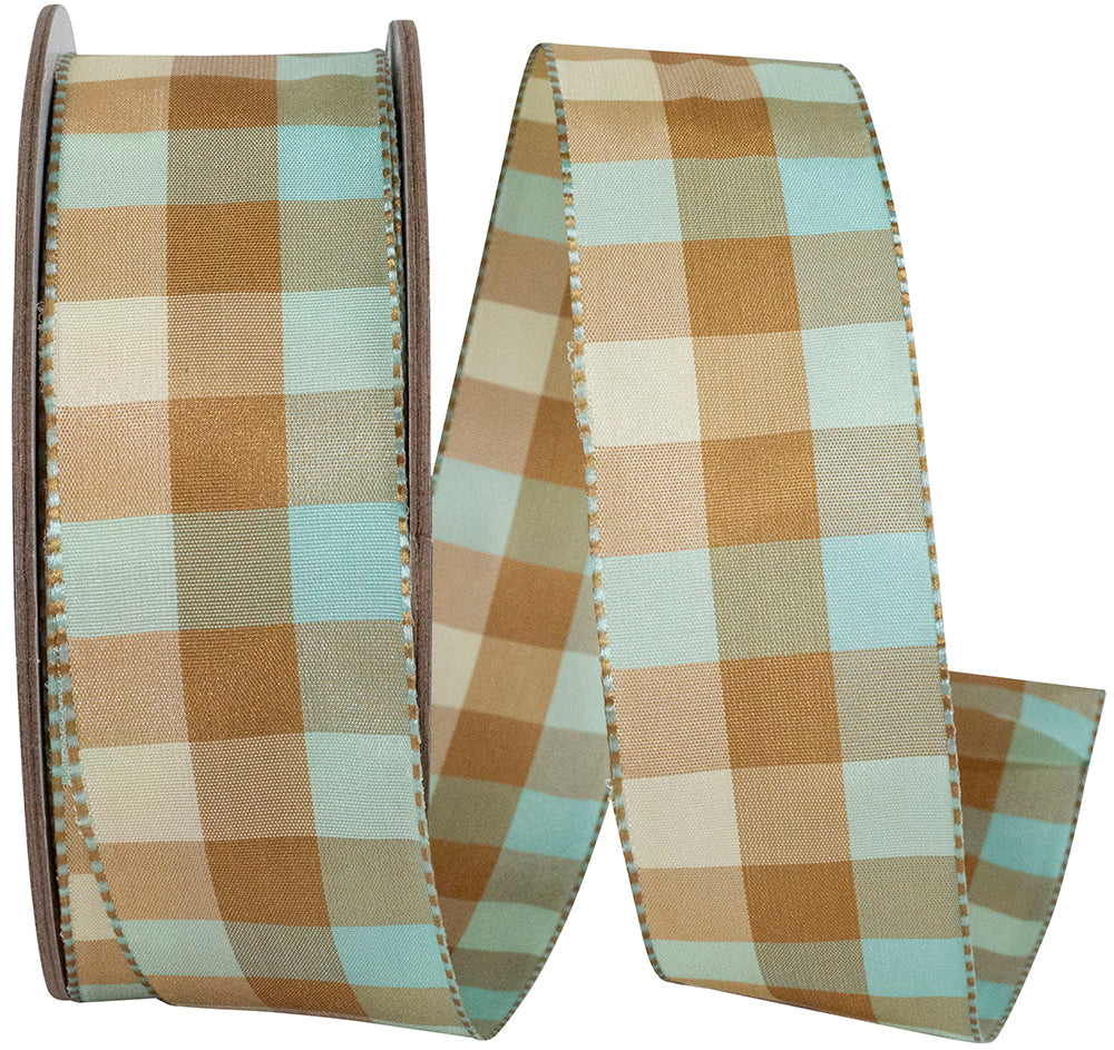 Aqua Plaid Wired Edge Ribbon 1-1/2 Inch for Wreaths