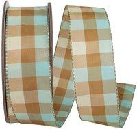 Aqua Plaid Wired Edge Ribbon 1-1/2 Inch for Wreaths