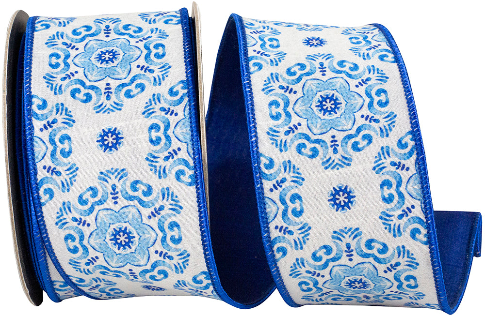 Porcelain Wired Edge Ribbon White Royal 2-1/2 Inch 10 Yards