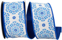 Porcelain Wired Edge Ribbon White Royal 2-1/2 Inch 10Yds