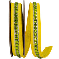 Rhinestone Edge Dupioni Ribbon Yellow Lime 1 Inch 5Yds