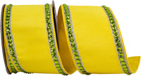 Rhinestone Edge Dupioni Ribbon Yellow Lime 4 Inch 5Yds