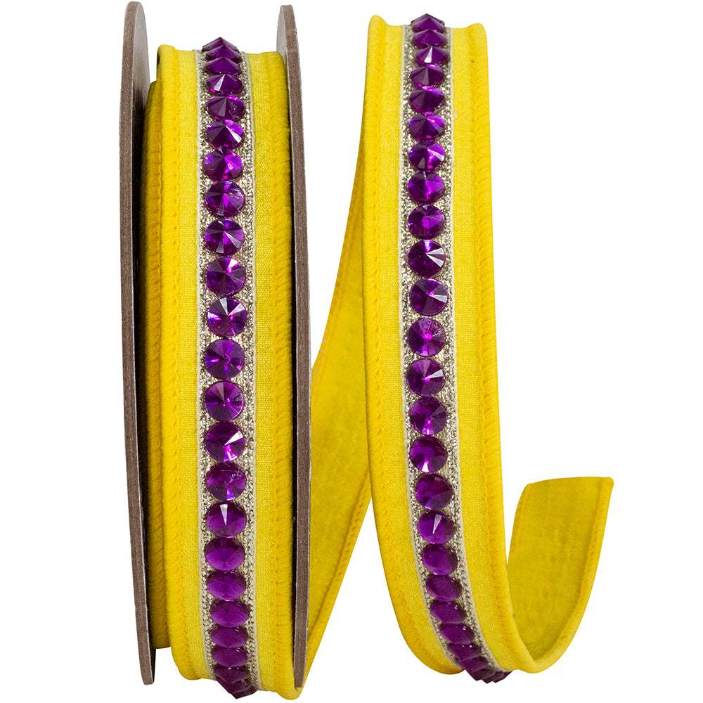 Rhinestone Edge Dupioni Ribbon Yellow Fuchsia 1 Inch 5 Yards