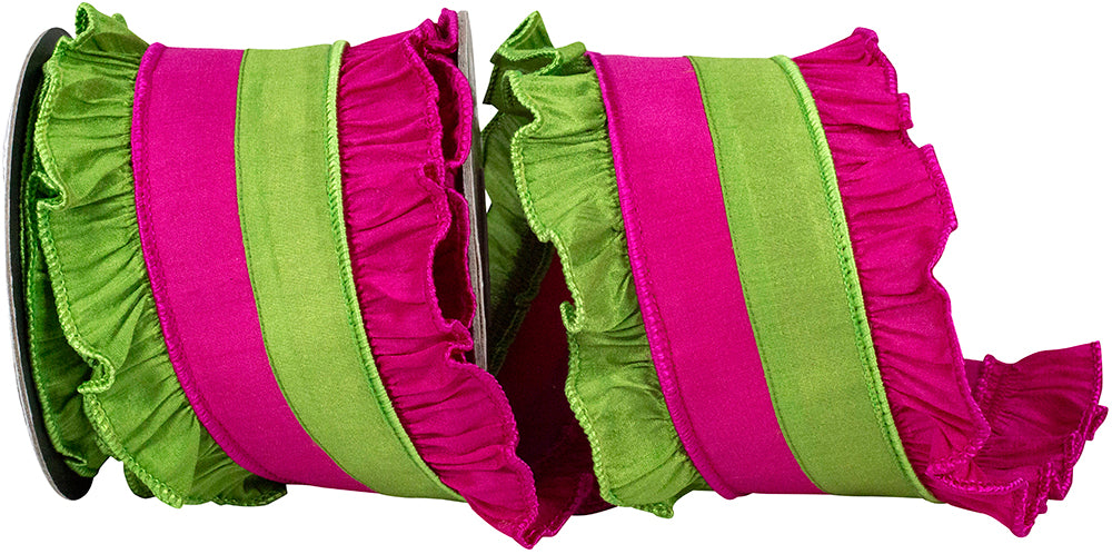 4 Inch Citrus Fuchsia Dupioni Wired Edge Ribbon
