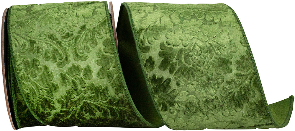 Moss 4 Inch Shadow Velvet Plush Deluxe Backed Wired Edge Ribbon for Wreaths & Bows
