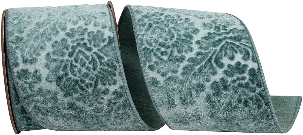 Slate 4 Inch Shadow Velvet Plush Deluxe Backed Wired Edge Ribbon for Wreaths & Bows