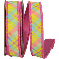 Wired Edge Ribbon Pink 1 Inch Springtime Plaid