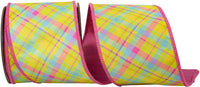Pink Wired Edge Ribbon 4 Inch Springtime Plaid 10Yds