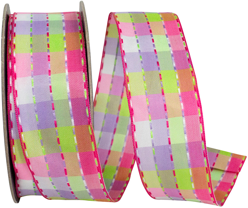 Fuchsia Wired Edge Ribbon 1-1/2 Inch Parisian Plaid